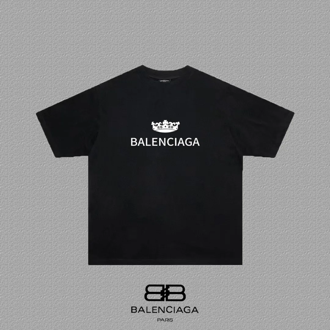 P80✨🔥 BALENCIAGA Paris lettering printed short-sleeved T-shirt, custom-woven and dyed 280g combed cotton heavyweight fabric, zero color difference in thread, perfect details, different from the current version on the market, welcome to compare, Same Style for men and women, must-sell in the picture above Color: White Black Size: 1 2 3 4